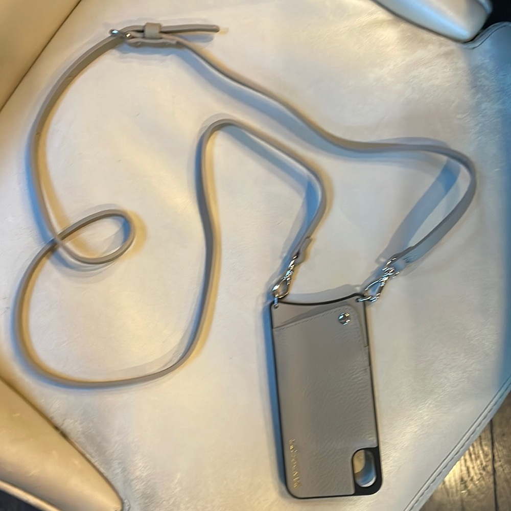 BRAND NEW NEVER USED “EMMA”
Pebble Leather Crossbody Bandolier in Greige/Silver